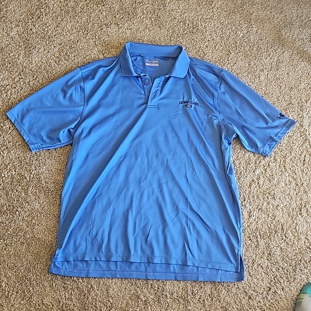 Under Armour blue Cayman Islands golf polo, size L